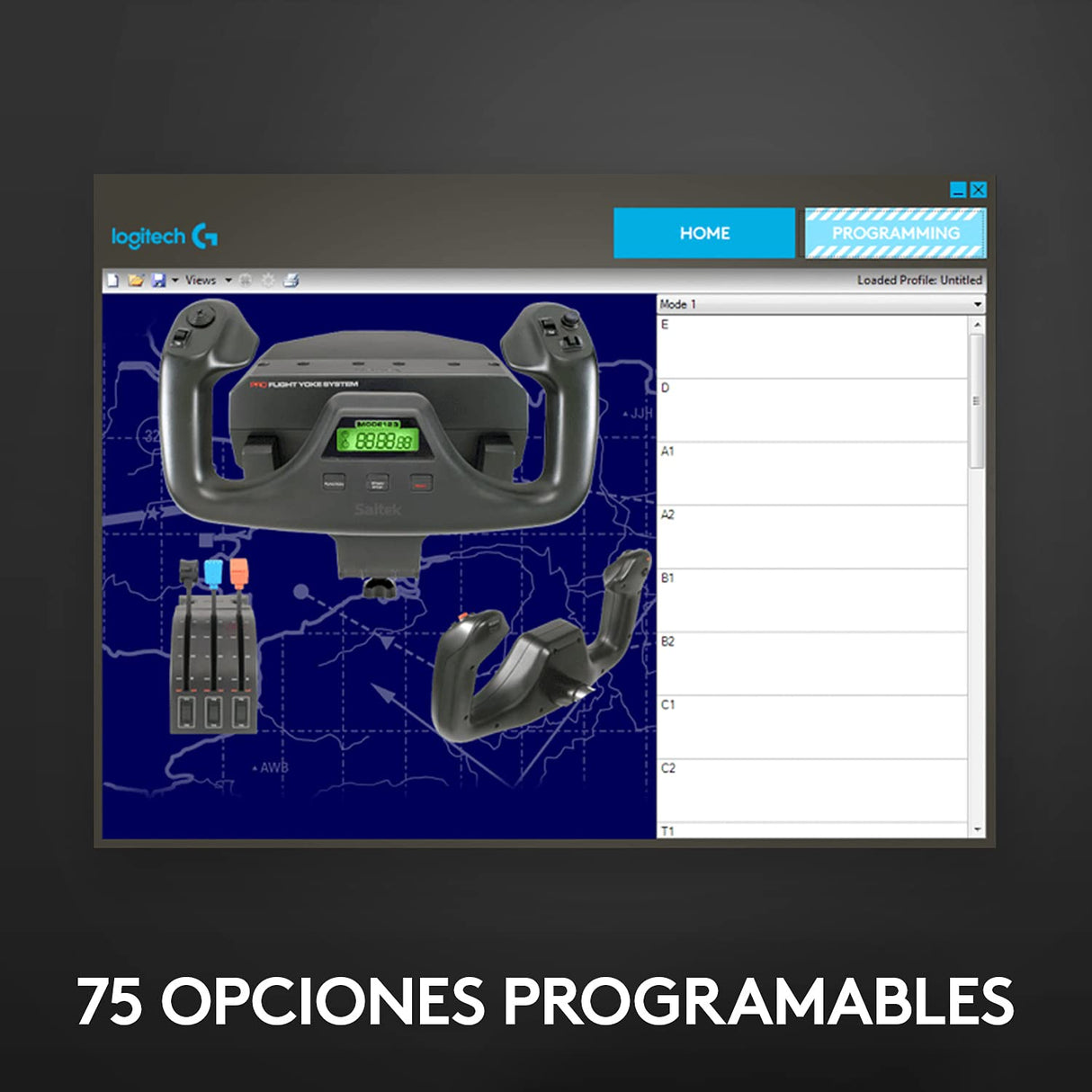 Logitech G Saitek Pro Flight Yoke Palanca de Mandos y Cuadrante de Aceleración para Simulación de Vuelo, Eje de Acero Auténtica y Precisa, 3 Modos, 75 Controles Programables, USB - Negro
