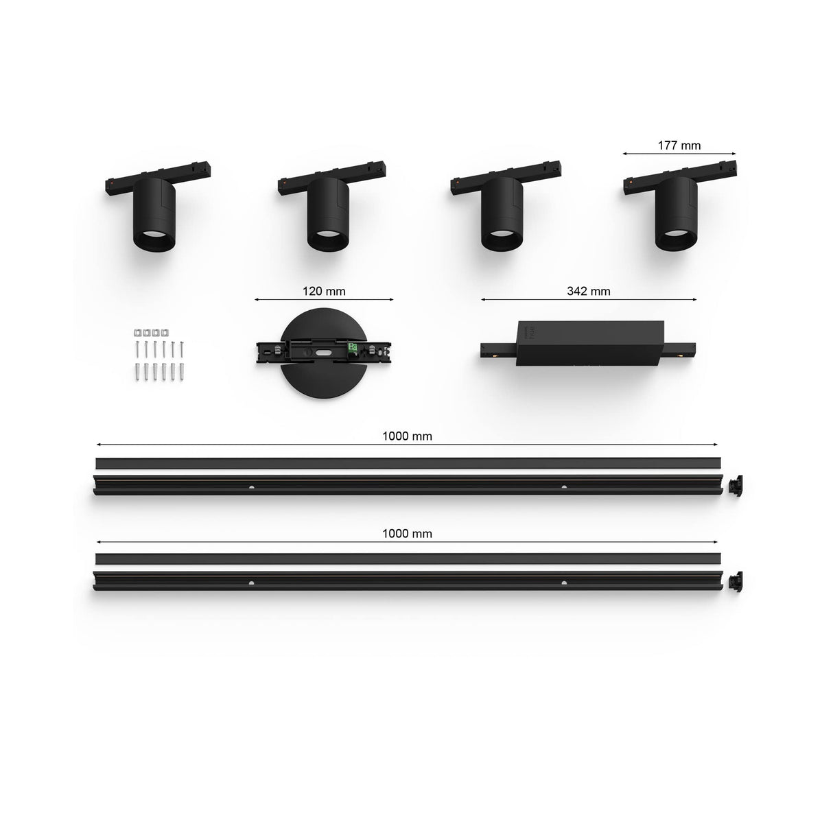 Philips Hue - Perifo Iluminación en carril Luz Blanca y de Colores - Set carril y 4 focos (negro) - 212cm - Anclajes incluidos