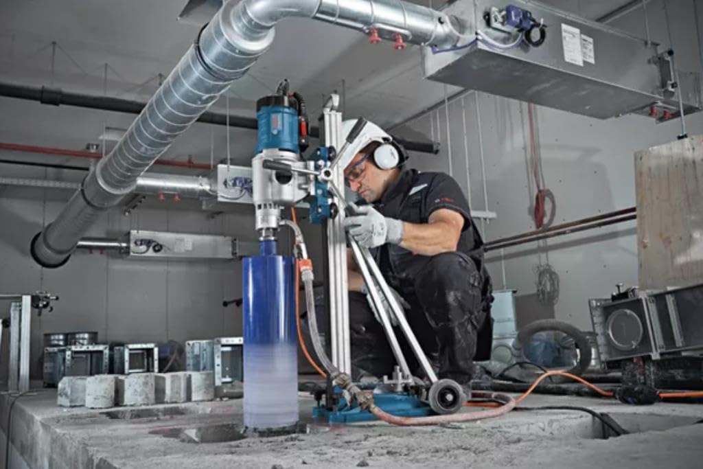 Bosch Professional GCR 350 - Soporte para taladro (Ø de perforación 350 mm, alto 955 mm, con ángulo de trabajo, en caja)