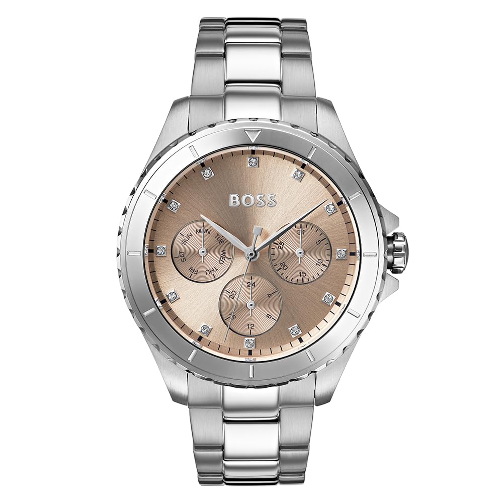 BOSS Reloj Analógico de Cuarzo Multifunción para Mujer Colección Premiere con Correa de Acero Inoxidable Plateada - 1502444