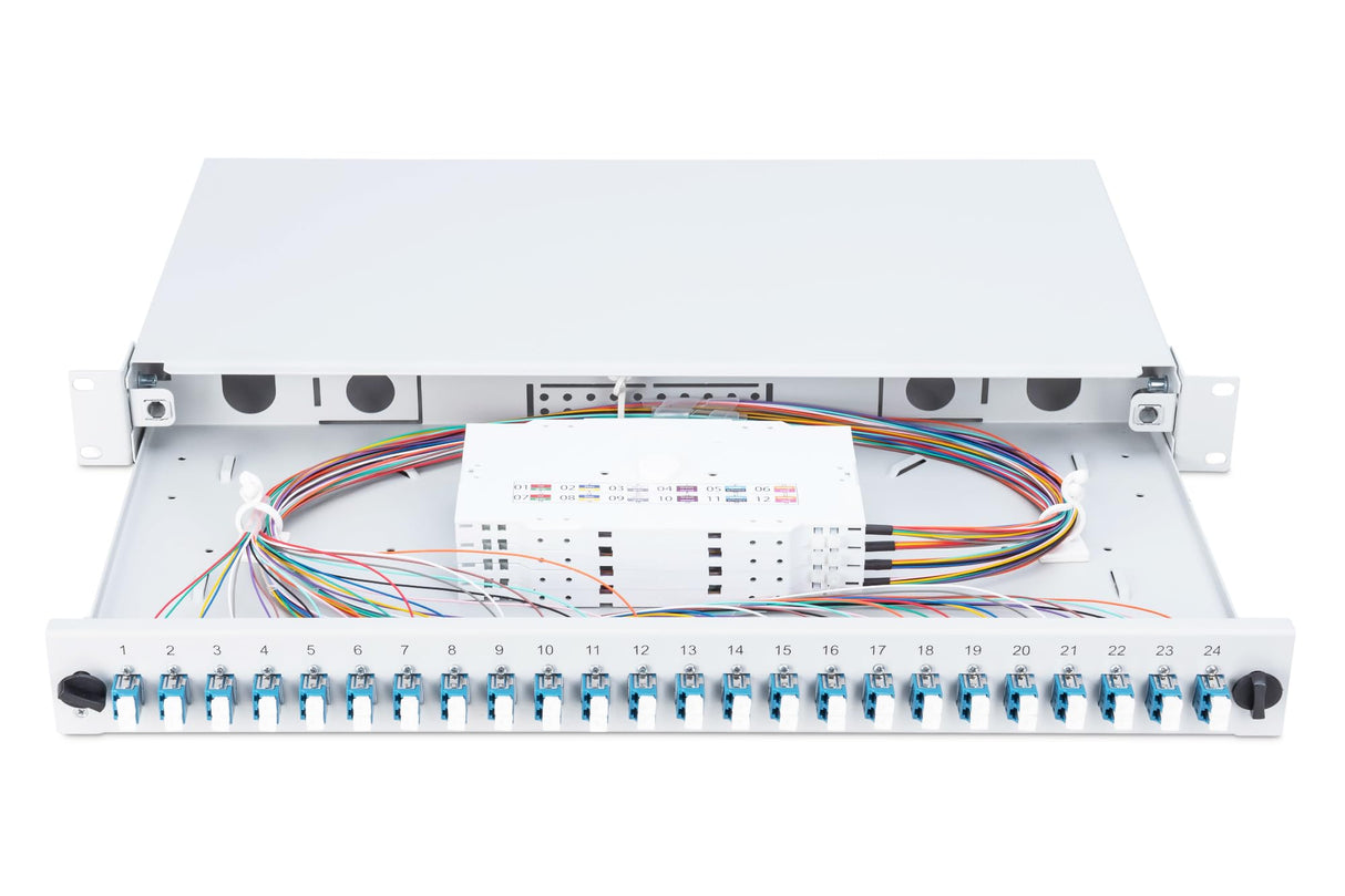 Digitus LWL - Caja de empalmes para 24 acoplamientos - LC - OS2 - 1HE 19" - Duplex multimodo - Con caja de empalmes - Montaje en rack
