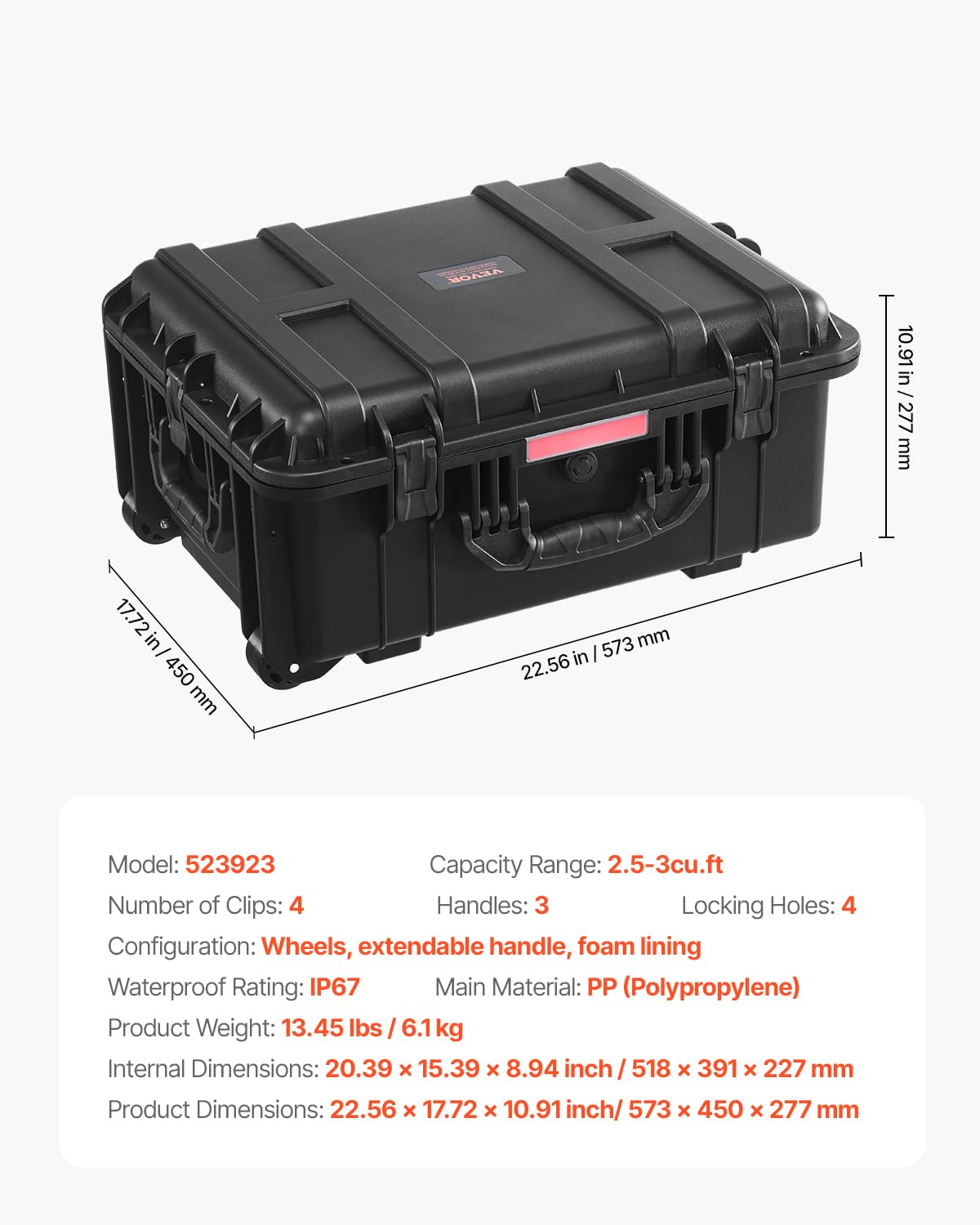 VEVOR Funda rígida resistente a la intemperie, funda protectora resistente con espuma precortada, ruedas y asas retráctiles para viajes, caza, militar, táctica, funda impermeable IP67 para cámaras