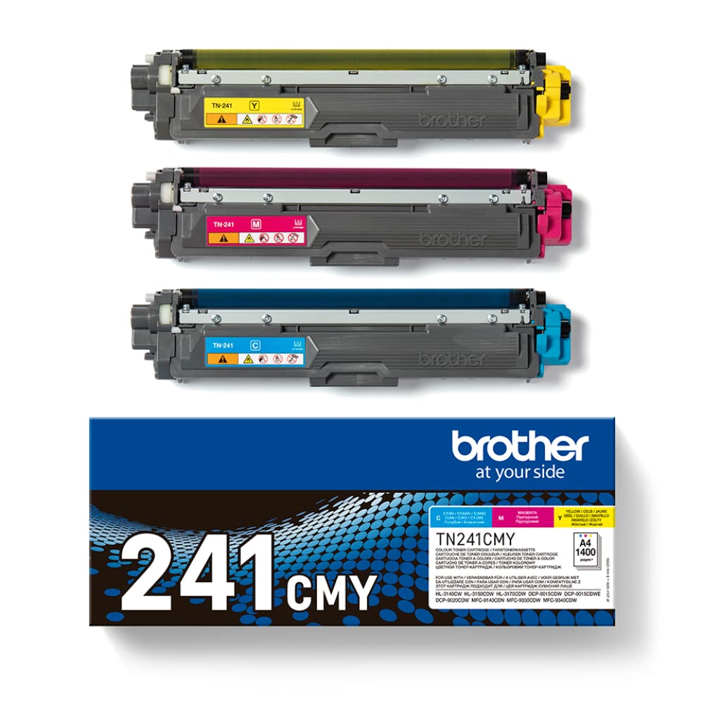 Brother TN241CMT Pack 3 cartuchos de tóner (Cian /Magenta /Amarillo), Para las impresoras HL3140CW, HL3150CDW, HL3170CDW, DCP9015CDW, DCP9020CDW, MFC9140CDN, MFC9330CDW, MFC9340CDW
