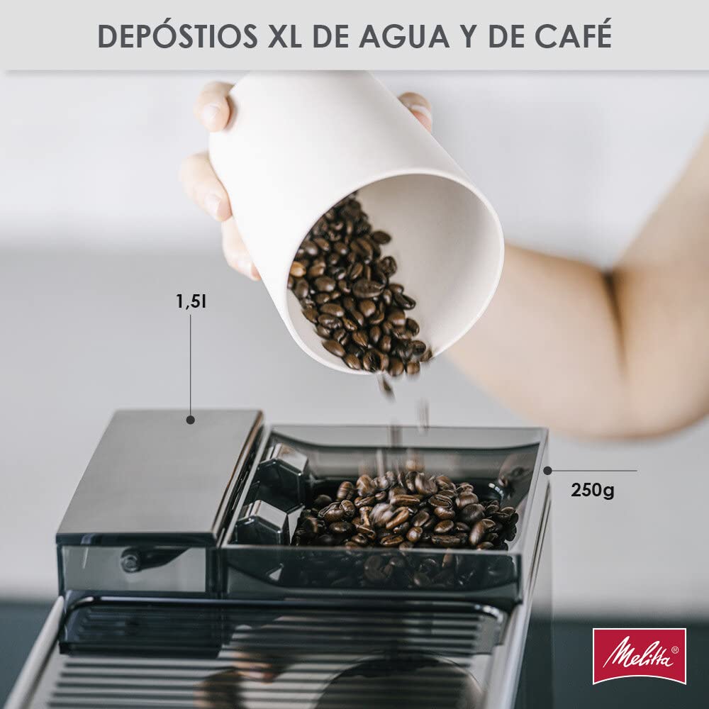Melitta Avanza F270-100 Mystic Titan - Cafetera superautomática compacta con molinillo silencioso, máquina de café con capuchinador easy, depósitos XL, modo doble taza y limpieza automática, 1,5 L