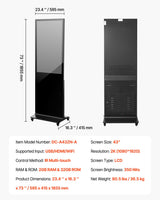 VEVOR Tope digital para clientes, pantalla publicitaria (tamaño de pantalla de 109 cm), pantalla LCD UHD de 2 K, 2 GB de RAM y 32 GB de ROM, pantalla de pie con WiFi, entrada HDMI/USB, pantalla táctil