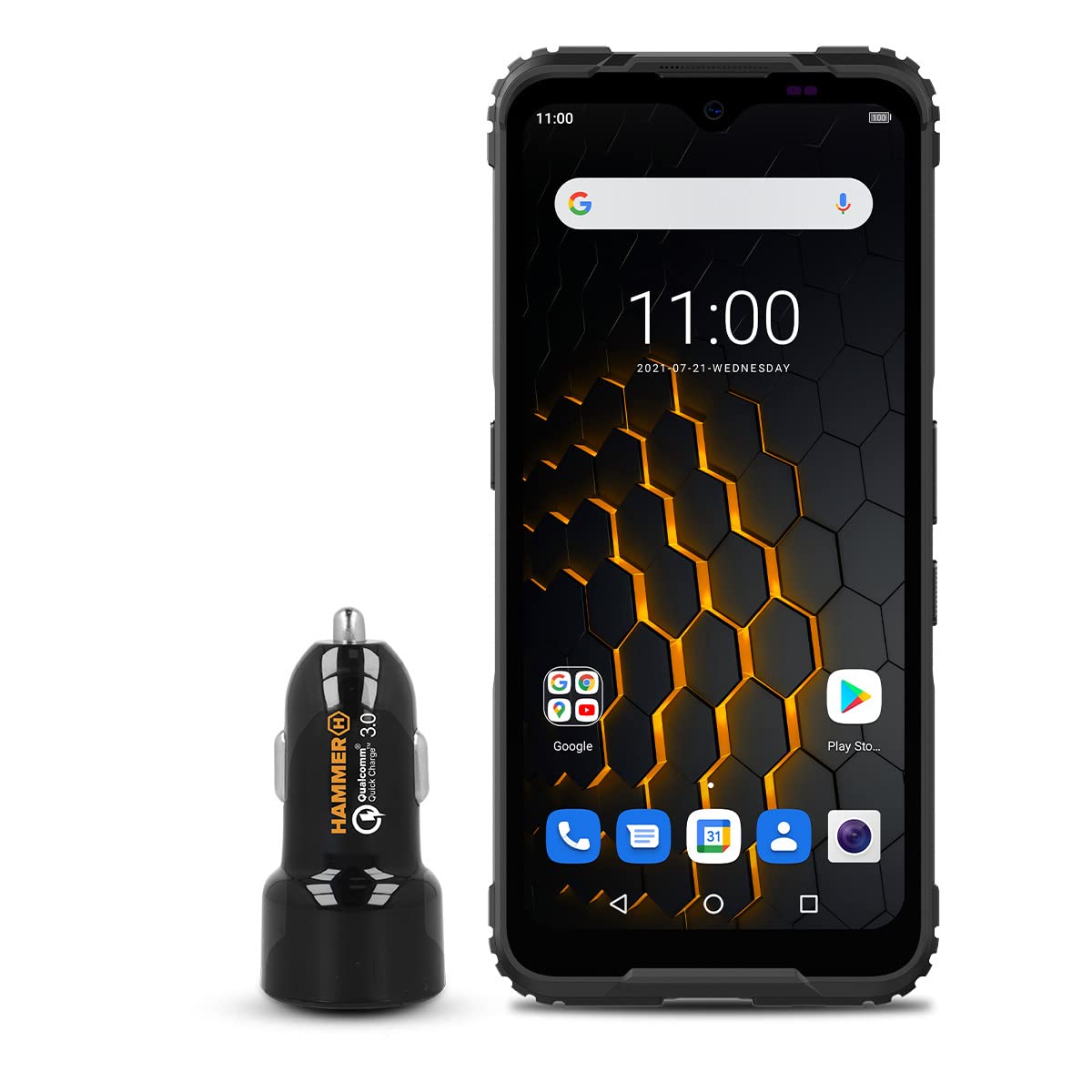 Hammer Blade 5G, Smartphone Robusto, eSIM, Pantalla de 6,3" FHD + IPS, 6g de ram, 48Mpx, IK07, IP69, 5000 mAh, Carga rápida, Android 11, Lector de Huellas Dactilares, USB-C + Cargador de Coche