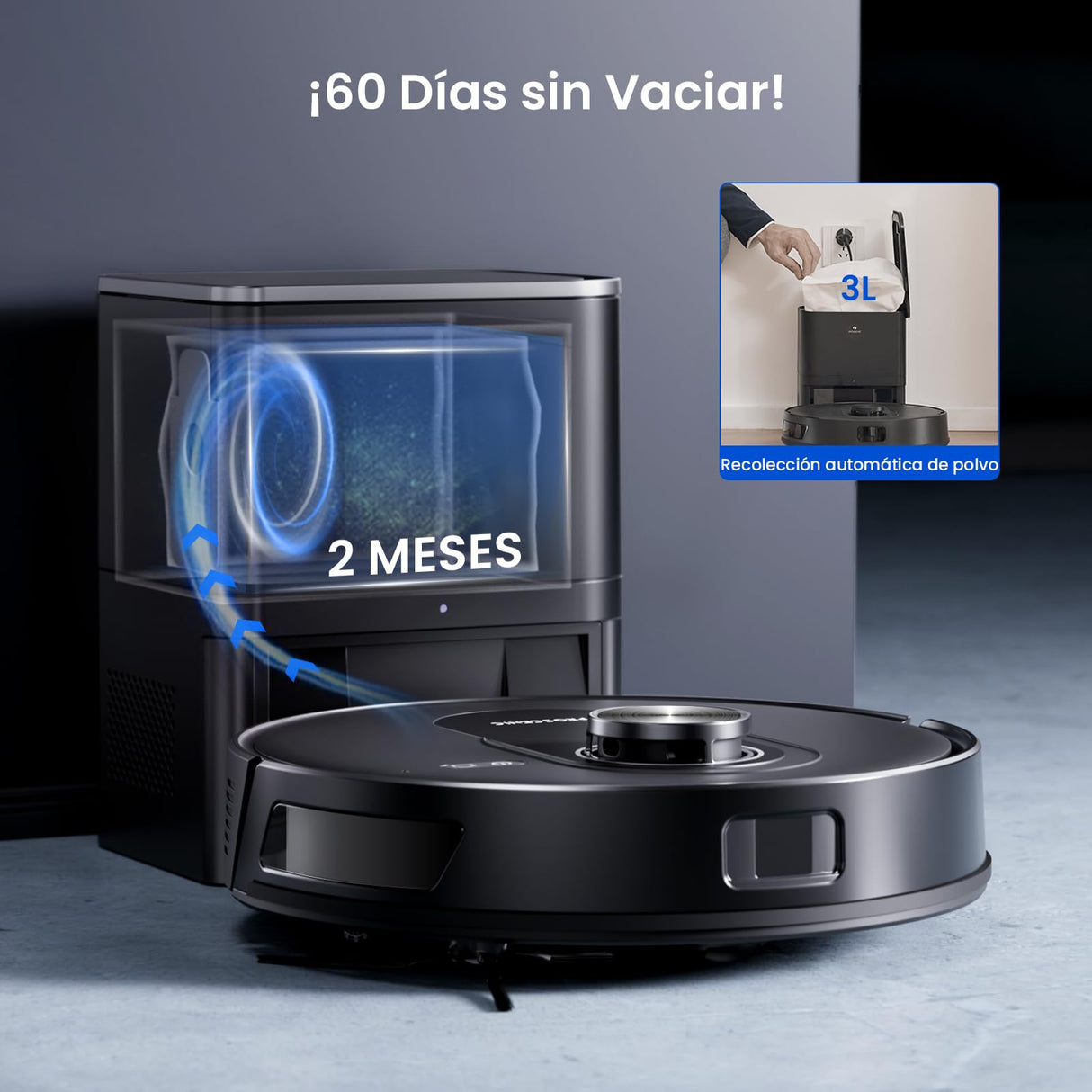 Proscenic Q8 MAX Robot Aspirador y Fregasuelos Potente 8000Pa/200 Min, Robot Aspirador con Sistema de Navegación Láser Inteligente, App y Alexa/Google/Siri, para Moqueta y Pelo de Mascotas/Suelos