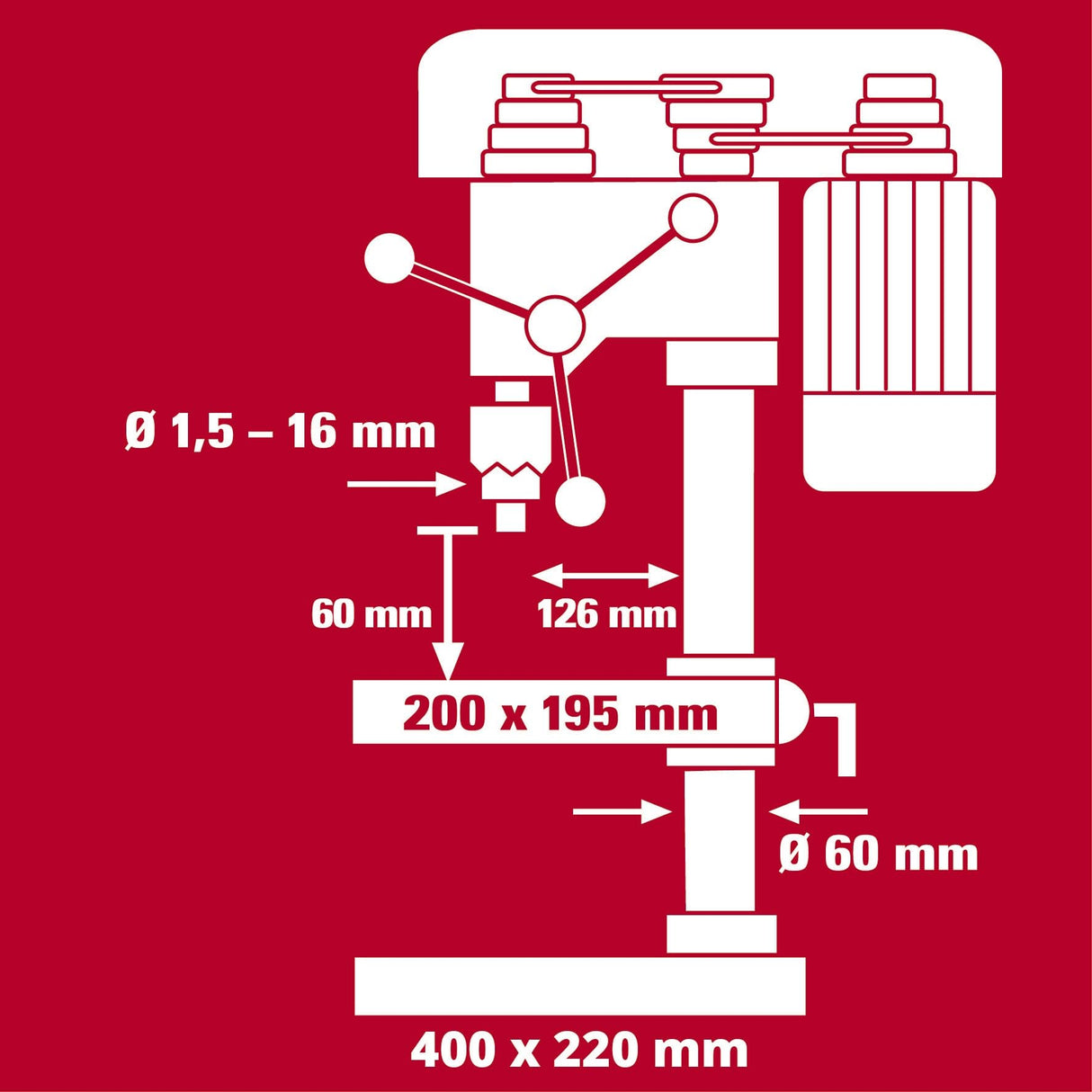 Einhell Taladro de columna TC-BD 630/1 (630 W, profundidad de perforación máx. 60 mm, tope de profundidad de perforación ajustable, diámetro de broca máx. 16 mm)