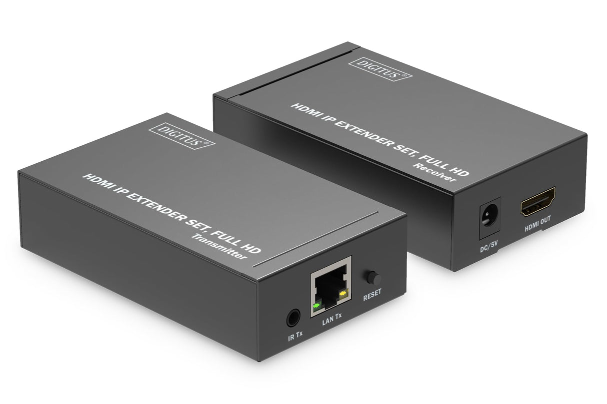 DIGITUS DS-55517 Extensor HDMI/Divisor HDMI - Full HD 1080p 60 Hz - 120 m por cable LAN/Ilimitado por Ethernet (apto para IP) - Set: Transmisor y Receptor - HDCP 1.3