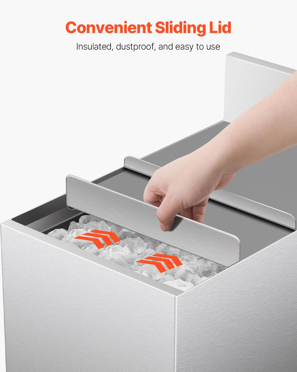 VEVOR Contenedor de Hielo de 28 L para Debajo del Mostrador de 305 x 483 x 937 mm, de Acero Inoxidable con Tapa Deslizante y Patas de Bola Ajustables, Carrito Refrigerado para Bar, Restaurante