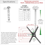 Barkan Soporte de TV de Techo, 97cm de Largo Blanco Giratorio e inclinable para Pantallas de 13-65 Pulgadas, Peso máximo 40Kg, Telescópico de Altura Ajustable, para LED OLED LCD, hasta VESA 400x400