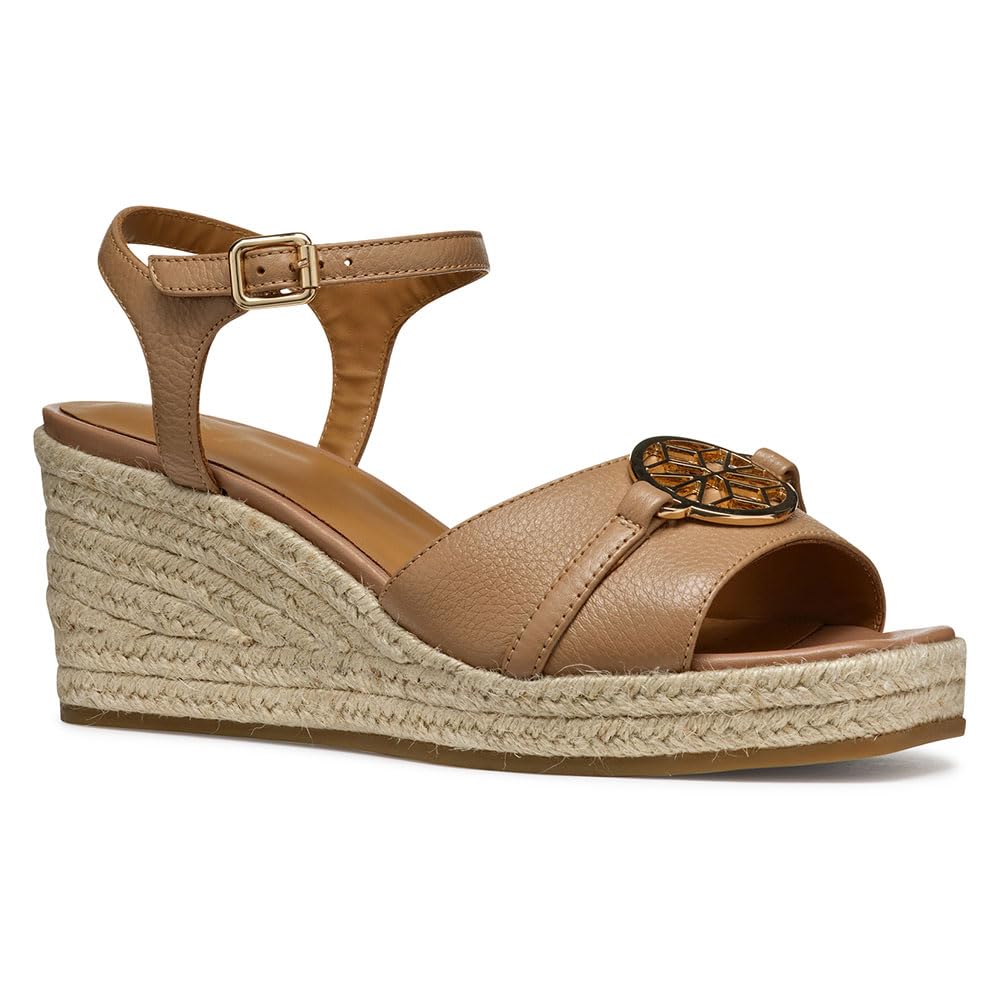 Geox D PANAREA B, Sandalia de cuña Mujer, Beige, 36.5 EU