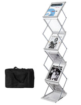 TUKA-i-AKUT A4 Expositor Plegable de Folletos, Aluminio/Acrílico Soporte de Suelo, Incluido Estuche de Transporte, para Literatura Folletos Revistas Catálogos, 6 Bolsillos Exhibición, TKD8430-A4-Sa