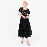 Lovedrobe Women's Midaxi Dress Ladies Animal Sequin Embellished Short Puff Sleeve Square Neck A-Line for Evening Party Cocktail Vestido, Black, 40 para Mujer