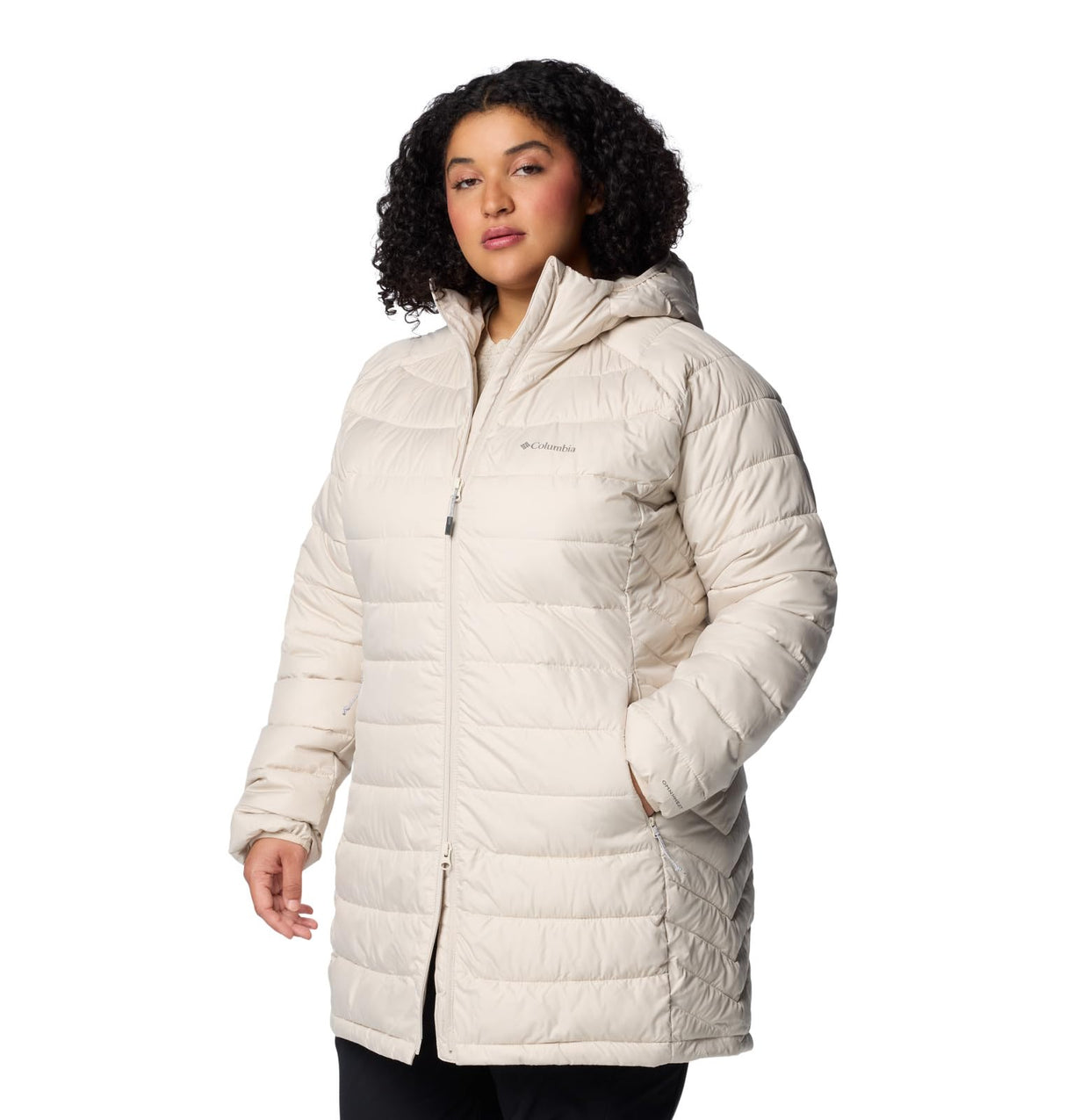 Columbia Powder Lite II Chaqueta de Largo Medio, Forro Reflectante, Tejido Resistente al Agua, Bolsillo Interior Seguro, Bolsillos de Mano con Cremallera, Cremallera Frontal Central de 2 Vías - Mujer