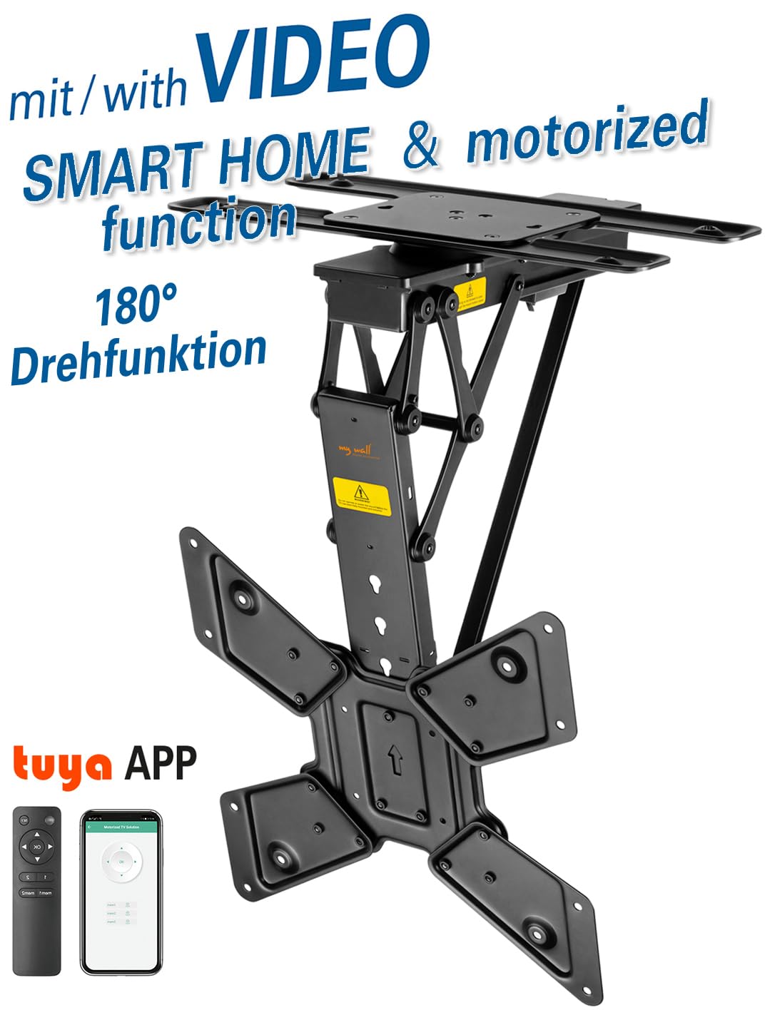 Mywall HL46ML - Soporte de Techo para televisores motorizados y Plegables (23-65 Pulgadas, Carga de hasta 30 kg, con función giratoria de 180°)