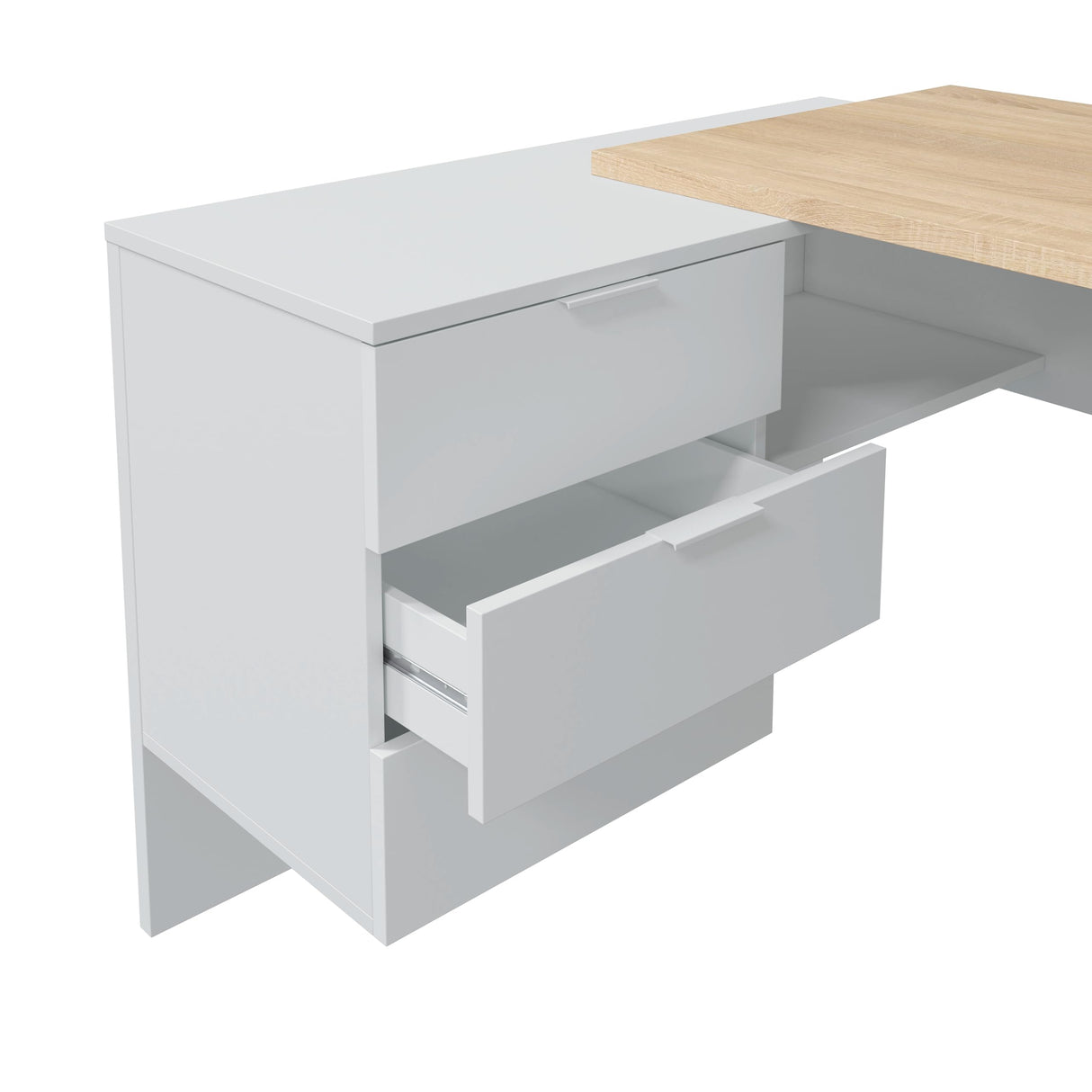 Habitdesign Escritorio con Cajonera, Mesa de Oficina, Modelo Office BUC, Acabado en Blanco Artik y Roble Cananadian, Medidas: 145 cm (Largo) x 102 cm (Fondo) x 73 cm (Alto)