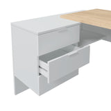 Habitdesign Escritorio con Cajonera, Mesa de Oficina, Modelo Office BUC, Acabado en Blanco Artik y Roble Cananadian, Medidas: 145 cm (Largo) x 102 cm (Fondo) x 73 cm (Alto)