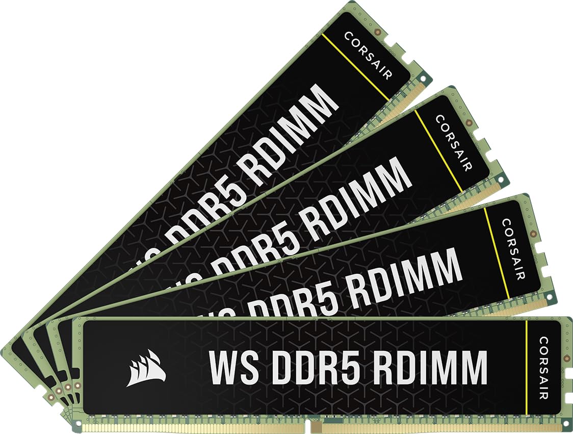 CORSAIR WS DDR5 ECC RDIMM 64GB (4x16GB) 6000MHz CL40 Intel XMP 3.0 Memoria para Estaciones de Trabajo - Negro (CMA64GX5M4B6000C40)