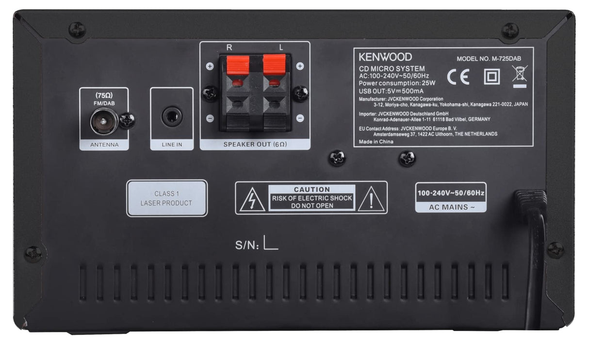 Microcadena HiFi Kenwood M-725DAB-B con CD, USB, Dab+ y Bluetooth Audio-Streaming. Color: Negro - Mini Equipo de Musica para casa