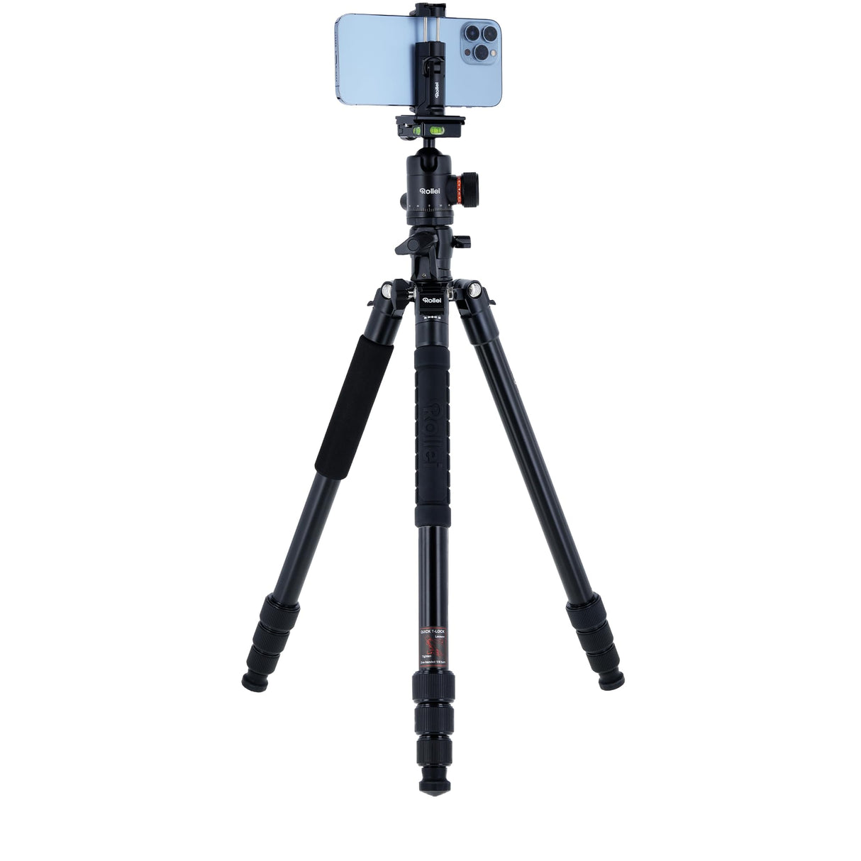 Rollei C5I MAKRO Pro I Trípode de Carbono I Negro I Cabezal de Bola 3D I Monopié I Soporte para Smartphone I Placa de liberación rápida I Columna Central giratoria 90°