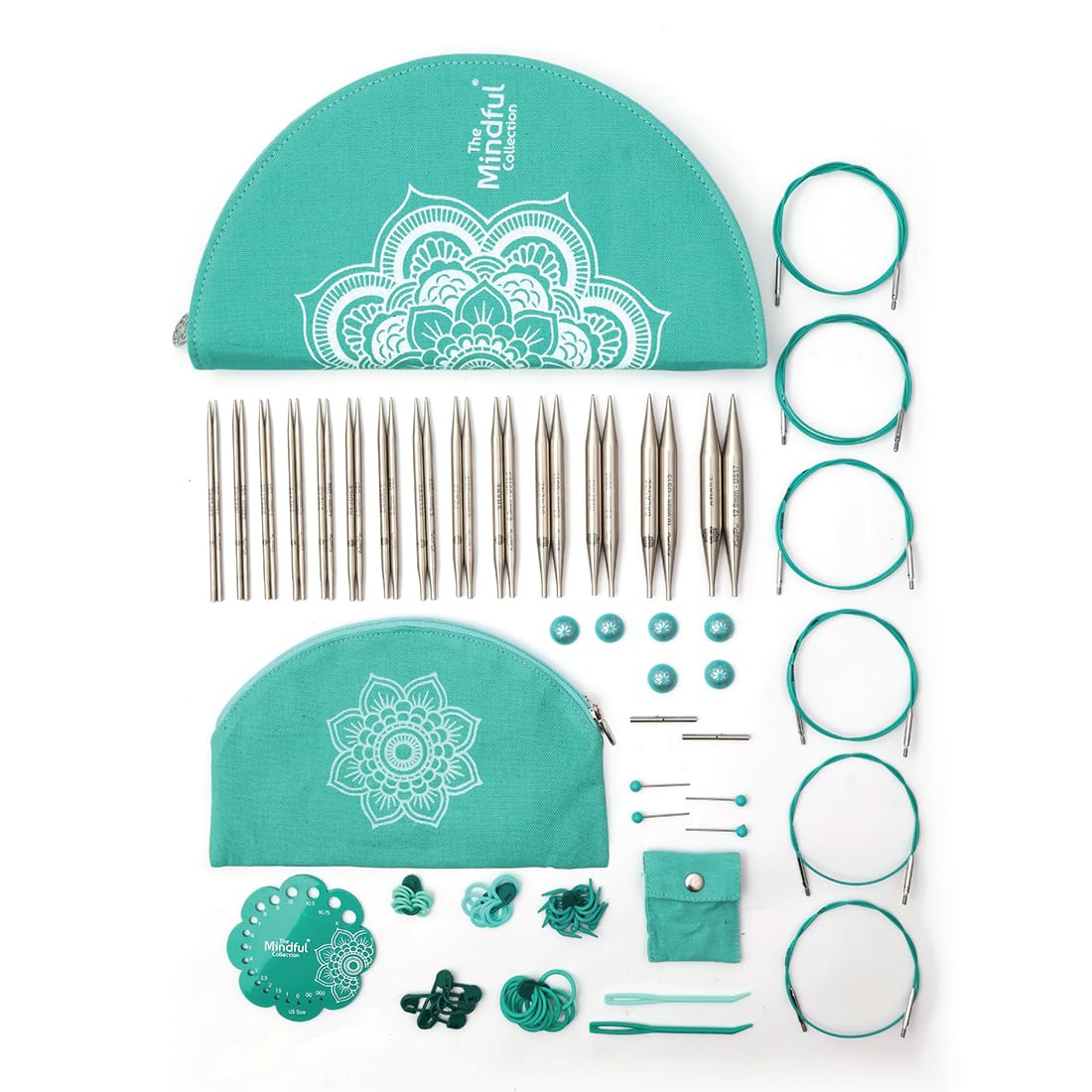 KnitPro Mindful Set de Agujas Intercambiables - Pares de Agujas Circulares de 14x13 cm con Accesorios Mindful Affection Set para Principiantes, Profesionales y Caja de Regalo
