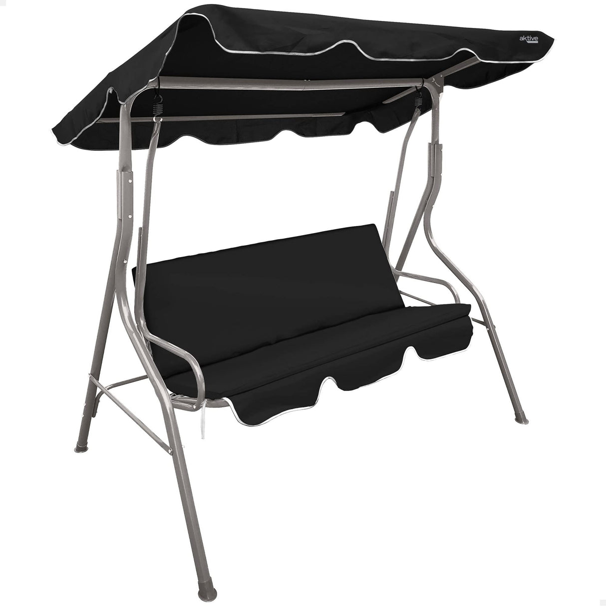 Aktive 61111 - Columpio jardín exterior 3 plazas negro | Toldo inclinable, asiento y respaldo acolchados | Balancín jardín exterior antideslizante | Medidas 170x110x153 | Muebles jardín exterior