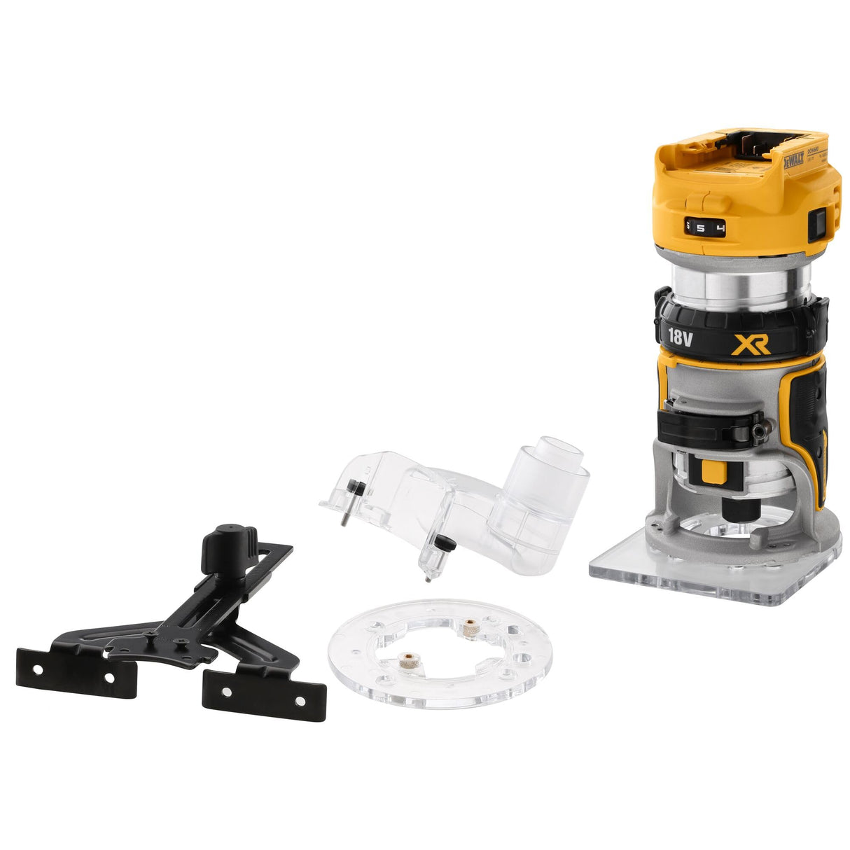 DEWALT DCW600N-XJ - Perfiladora XR 18V, Motor sin Escobillas, Velocidad Variable 16,000-25,500 rpm, Base Ajustable, Luz LED, Compatible con Baterías XR, Compacto y Ergonómico, Sin Batería ni Cargador