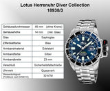 Reloj Lotus para Hombre 18938/3 Diver Caja de Acero Inoxidable 316l Plateado Correa de Acero Inoxidable 316l Plateado