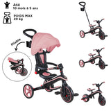 Globber Tricycle Explorer 4 en 1 - Triciclo Plegable y escalable en draisiana para niños de 10 Meses a 5 años - Pastel Rose