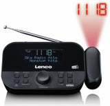 Lenco 810011 cr-615 Reloj Despertador con proyección Dab+ - Radio Digital con Dab+ y FM PLL - 30 emisoras memorables - Despertador de Dos Horas - proyector de 180 Grados - conexión de 3,5 mm - Negro