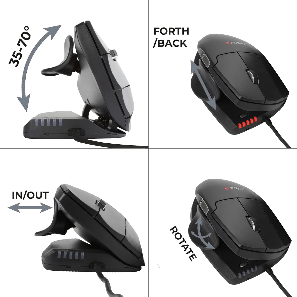 Contour Unimouse | Ratón de Juego ergonómico | Ratón con Cable | Ratón Vertical para Zurdos | Ángulo de 35 a 70 Grados | 6 Botones + Desplazamiento | para Windows y Mac Negro