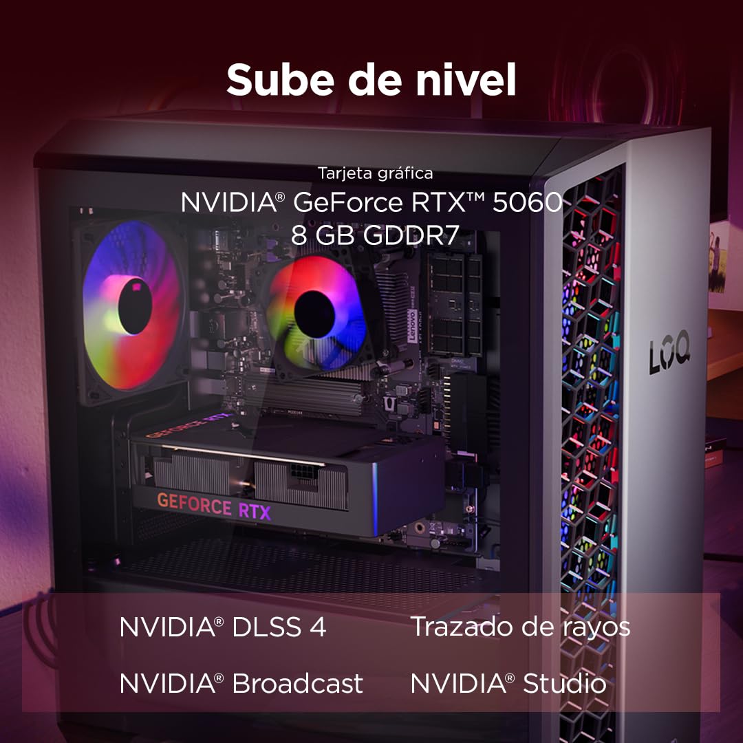 Lenovo LOQ Tower Gaming (AMD Ryzen 7 8745HX, NVIDIA GeForce RTX 5060, 16 GB RAM, 1 TB SSD, 26L, Wi-Fi 7, Sin Sistema Operativo) - Color Gris