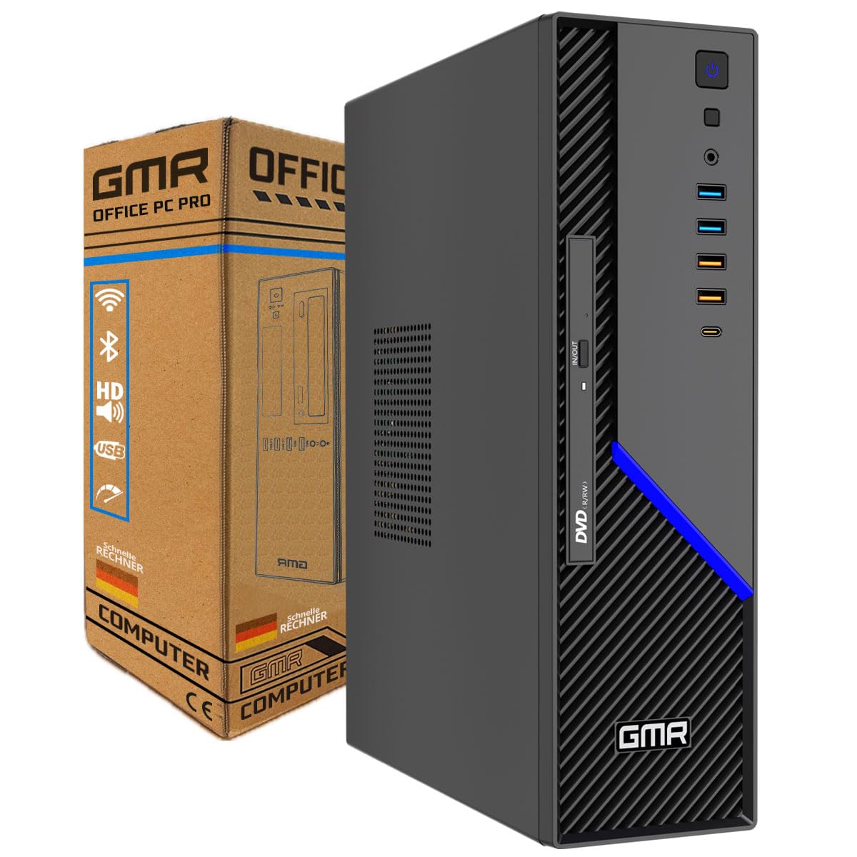GMR Ultra Slim i7 Office PC, Computadora de Oficina de Negocios, garantía de 3 años, 32 GB RAM, 1000 GB SSD, DVD±RW, USB 3, Windows 11 Prof, WiFi Bluetooth