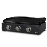 H.Koenig PLX1032 Plancha de Gas, 3 quemadores en U, Acero Inoxidable, Placa en Hierro Fundido, Gas Propano o Butano, Facil Limpieza, Antideslizante, Negro