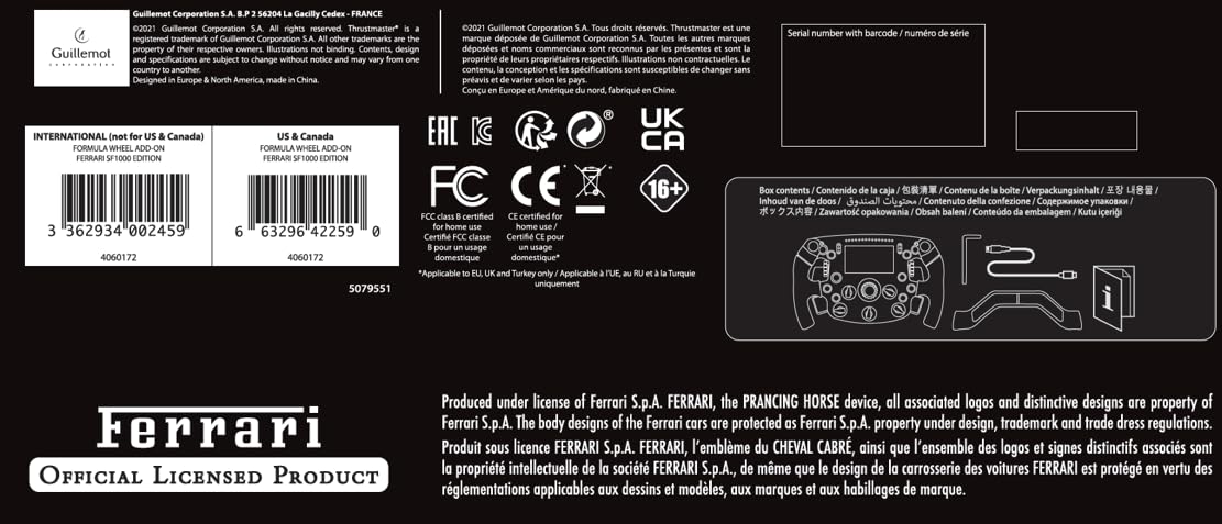 Thrustmaster Formula Wheel Add-On Ferrari SF1000 Edition, Volante Réplica, PC, PS4, PS5, Xbox One y Series X|S - con Licencia de Ferrari
