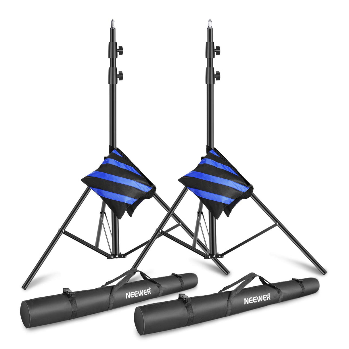 NEEWER Soportes Luz 3m Acolchado Resorte Pro Tarea Pesada Collares de Bloqueo de Metal Juego de 2 (Acabado Negro) con Bolsa de Transporte y Saco de Arena para Fotografía Video
