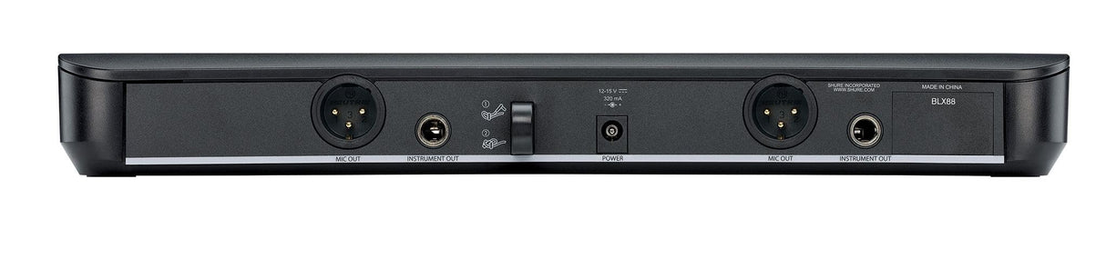 Micrófono inalámbrico Shure BLX188/W85 UHF - Adecuado para oradores y artistas - Batería dura 14 horas, alcance de 100m - Incluye (2) micrófonos de solapa y receptor de doble canal - Banda T11