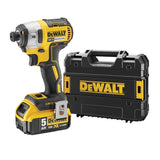 DEWALT DCF887P2-QW - Atornillador Impacto sin escobillas XR 18V, Portabrocas 1/4", Torque 205Nm, 2 baterías Li-Ion 5,0Ah, Maletín TSTAK, Negro Y Amarillo