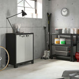 Keter Armario Titan Bajo|Almacenaje Interior y Exterior|Resina|Resistente al Agua con 2 Puertas y 2 Baldas regulables en altura|Color Negro/Gris|80 x 44 x 182 cm