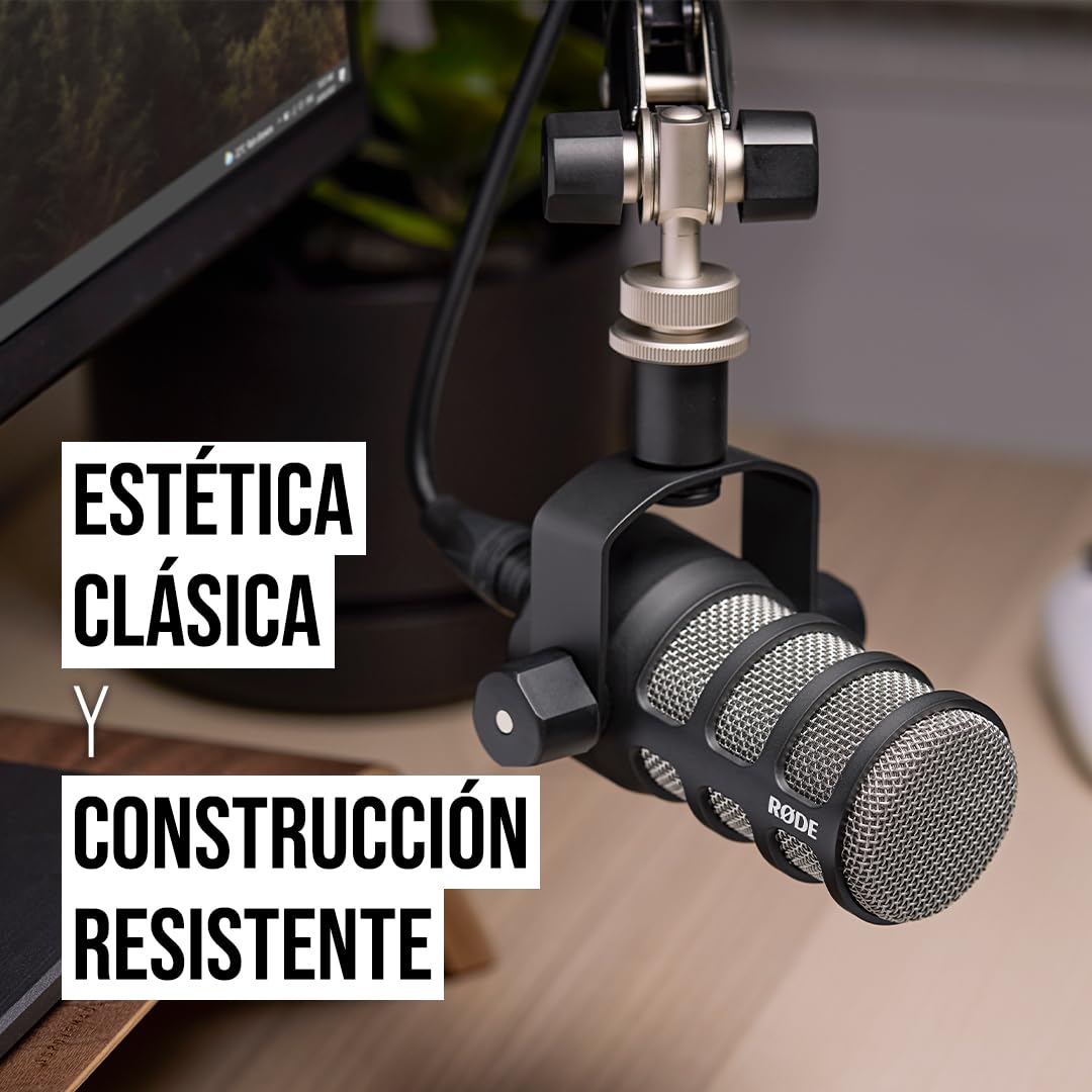 PodMic de RØDE - Micrófono dinámico con calidad broadcast con soporte giratorio integrado para producción de podcasts, transmisión en streaming, juegos y grabación de voz