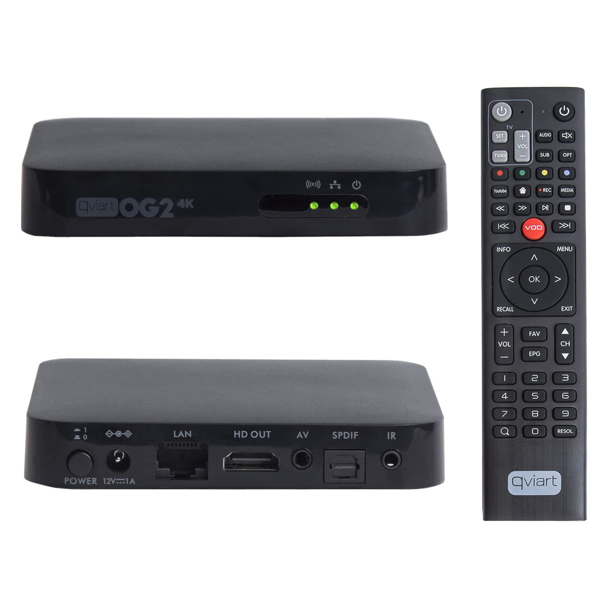 Qviart OG2 4K Receptor Linux TV por IP Stalker UHD 2160p Define OS E2 Multiroom, Xtream, Youtube, Personalizable