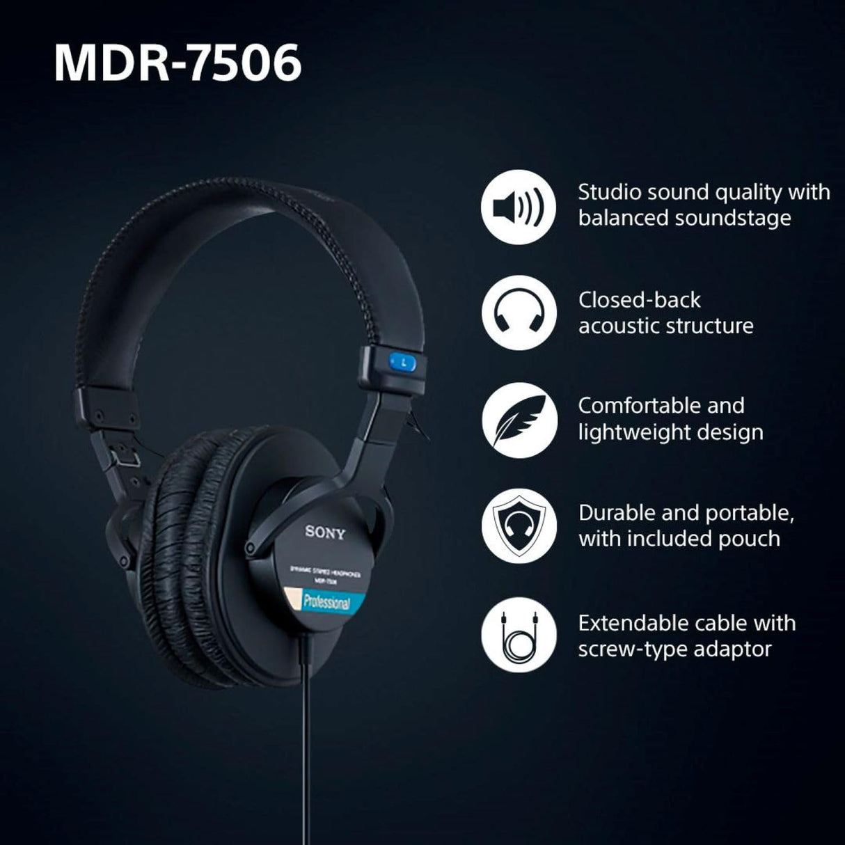 Sony MDR-7506 - Auriculares de diadema cerrados (reducción de ruido, 3.5 mm), negro