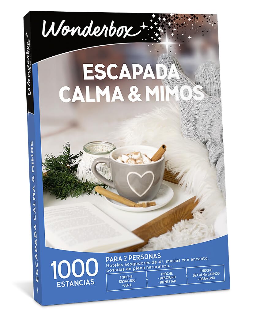 WONDERBOX - Caja Regalo - Escapada Calma & Mimos - 1 Noche con Desayuno y Cena o Actividad Bienestar para 2 a Elegir Entre Hoteles acogedores de 4 Estrellas, masías, posadas en Plena Naturaleza