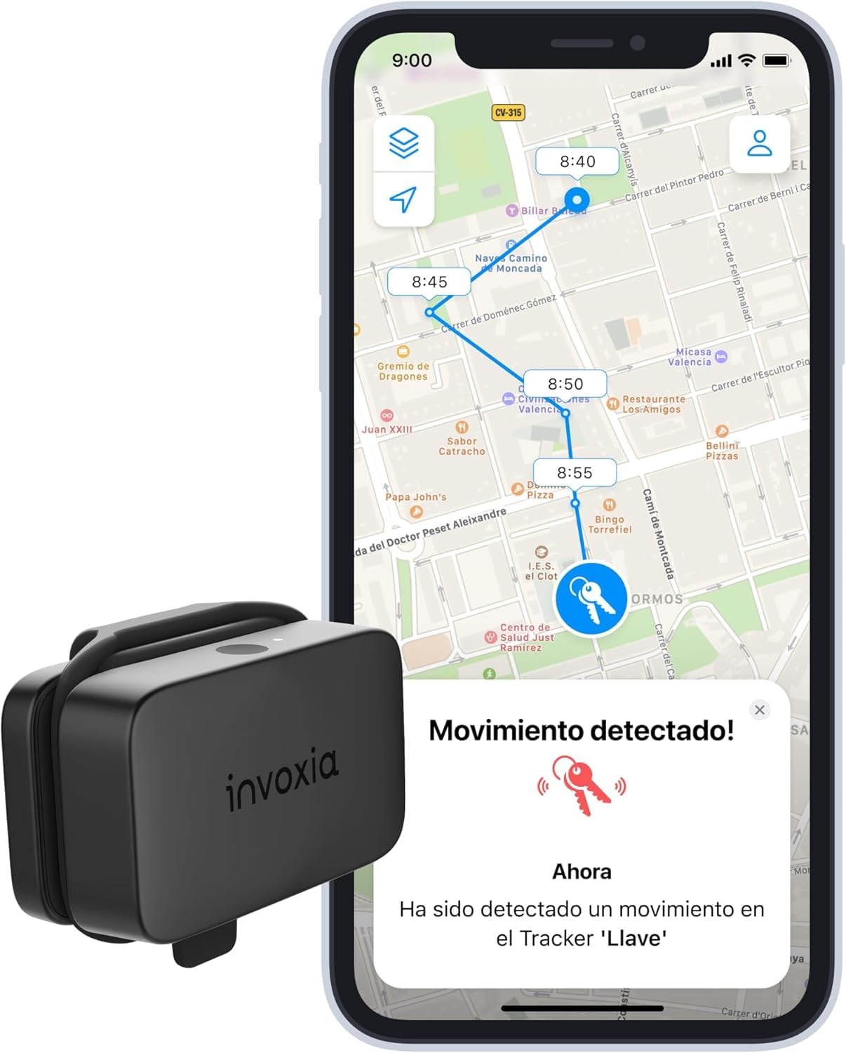 Invoxia Mini Tracker GPS - Localizador GPS pequeño con 3 meses de autonomía - Suscripción por 3 años incluida