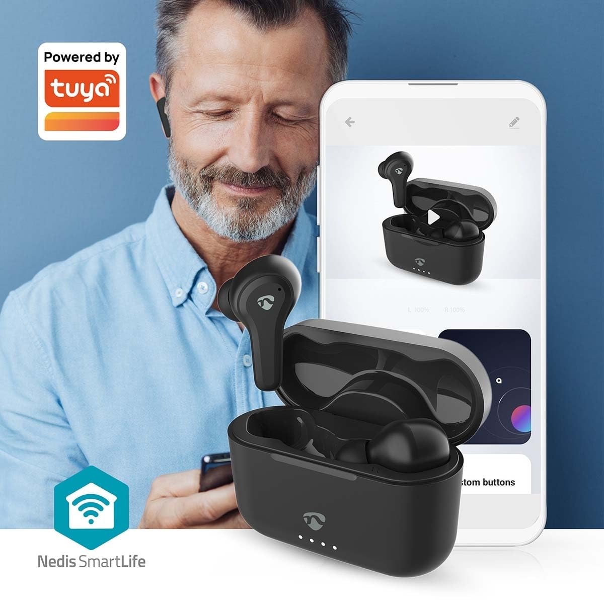 NEDIS Auriculares Totalmente inalámbricos, híbridos (ENC + ANC), Bluetooth, máximo Tiempo de reproducción de la batería: 36 Horas, Control táctil, Carcasa de Carga, Carcasa de Carga inalámbrica,
