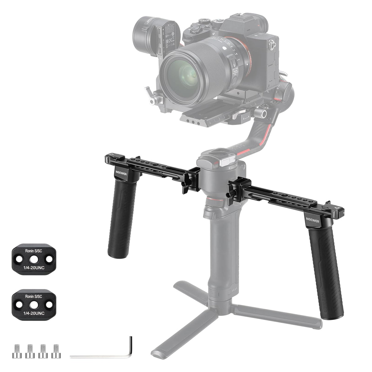 NEEWER Mango dual compatible con DJI RS4 RS4 Pro RS3 RS3 Pro RS2 RSC2 Ronin S SC cardán, kit de doble mango con 2 mini rieles NATO, abrazaderas NATO de liberación rápida, roscas de 1/4 y 3/8 pulgadas,