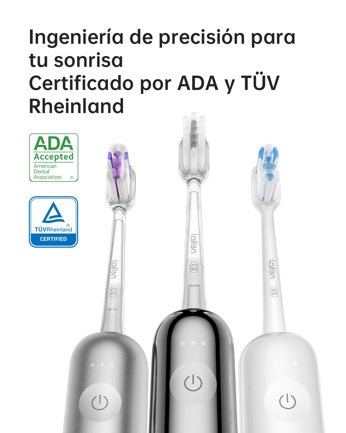 Laifen Wave Cepillo de Dientes Eléctrico Sónico Primera 60° Oscilación y Vibración 45 Días de Autonomía con 3 Cabezales Aceptado por ADA Personalización APP Antimoho Viaje Adultos (Acero Inoxidable)