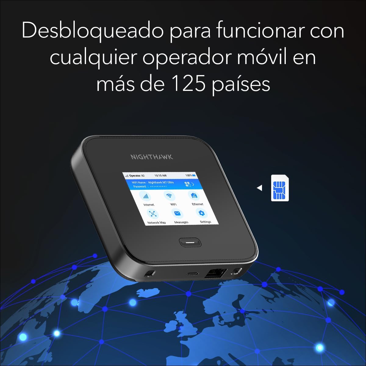 NETGEAR Nighthawk WiFi Portatil | Router 5G Sim Portatil | M7 Pro WiFi 6 | 5G Hotspot Desbloqueado con Ranura SIM, comparte hasta 32 Dispositivos, Ideal para hogar o Negocio (MR7450)