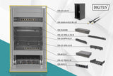 DIGITUS Juego de 10 Pulgadas - Armario de Red 12U Serie Soho Negro - Estante - regleta de enchufes - Panel de Conexiones de 8 Puertos - conmutador gigabit de 8 Puertos
